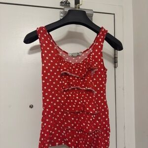 Forever 21 Red & White Polka Dot Ruffle Tank Top